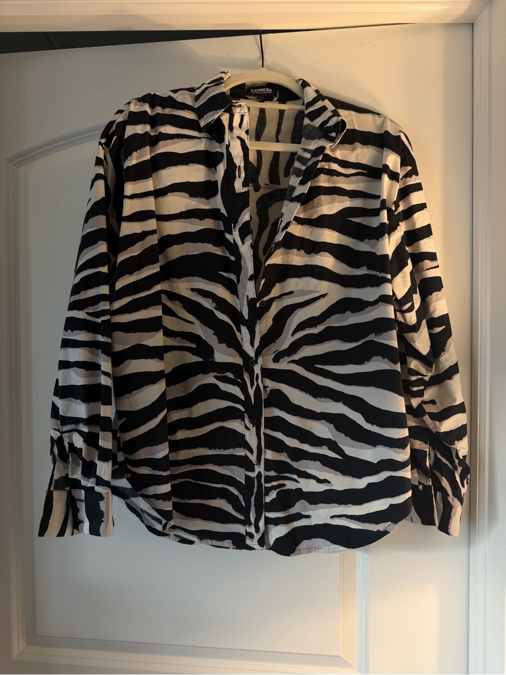 Express Black and White Zebra Boyfriend Portofino Shirt